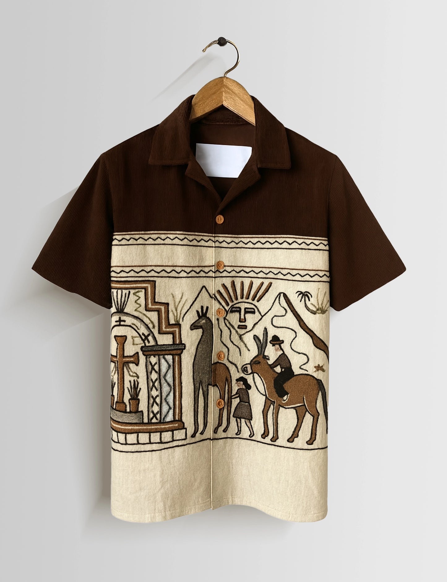 Brown Egyption Pattern Mens Half Sleeves Shirts - XPST