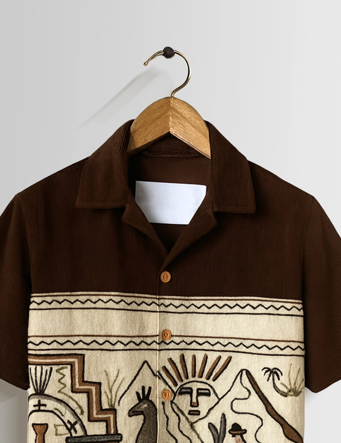 Brown Egyption Pattern Mens Half Sleeves Shirts - XPST