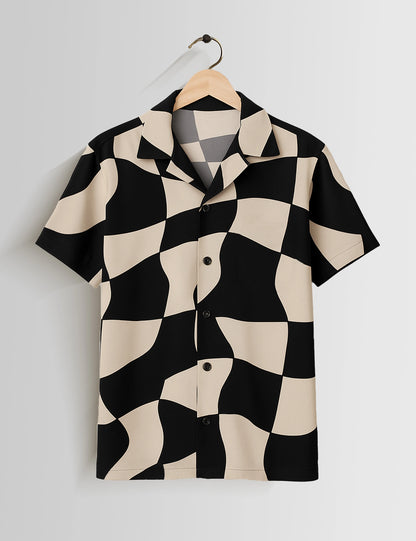 Chess Pattern Printed Mens Half Sleeves Shirts - XPST
