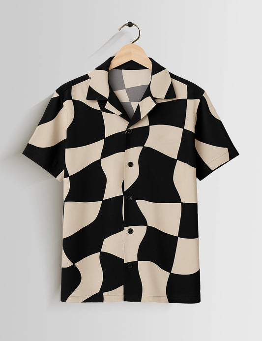 Chess Pattern Printed Mens Half Sleeves Shirts - XPST