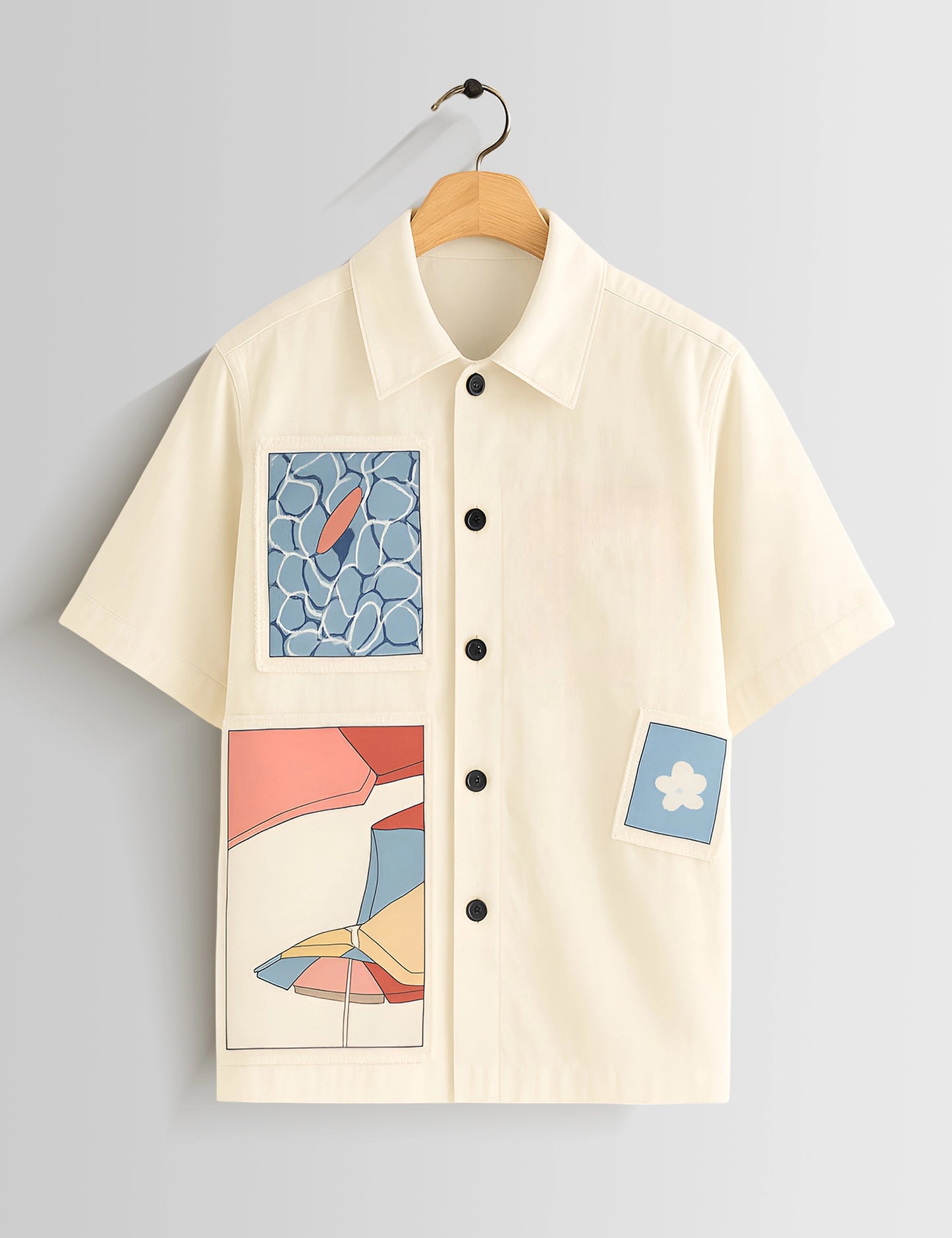 Cream Half Patch Printed Mens Half Sleeves Shirts - XPST