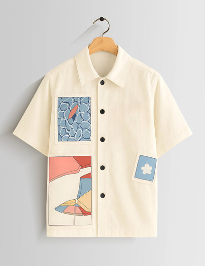 Cream Half Patch Printed Mens Half Sleeves Shirts - XPST