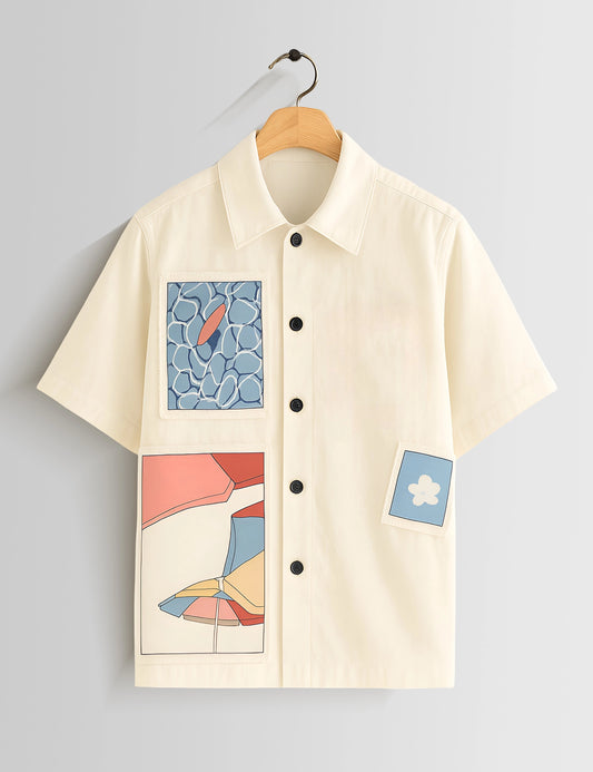 Cream Half Patch Printed Mens Half Sleeves Shirts - XPST