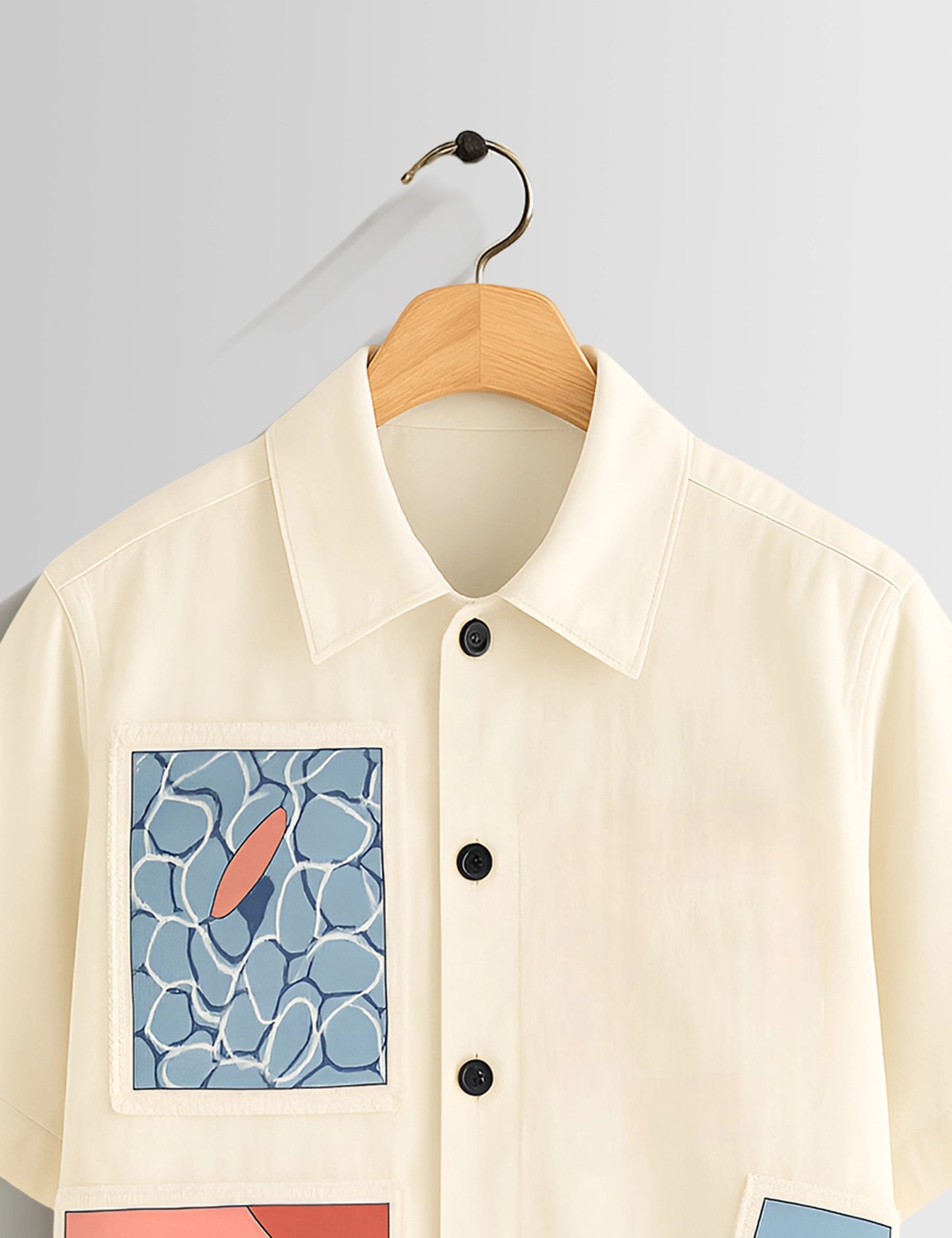 Cream Half Patch Printed Mens Half Sleeves Shirts - XPST