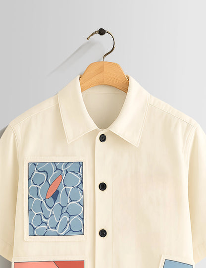 Cream Half Patch Printed Mens Half Sleeves Shirts - XPST