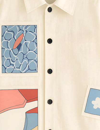 Cream Half Patch Printed Mens Half Sleeves Shirts - XPST