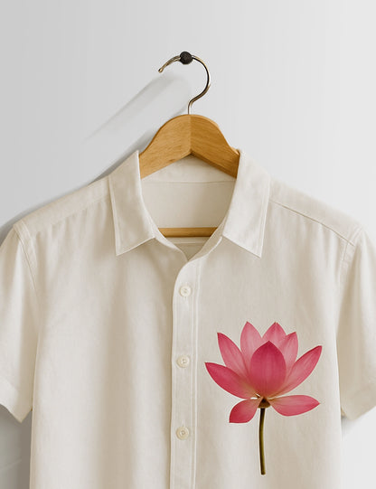 Cream Lotus Printed Mens Half Sleeves Shirts - XPST