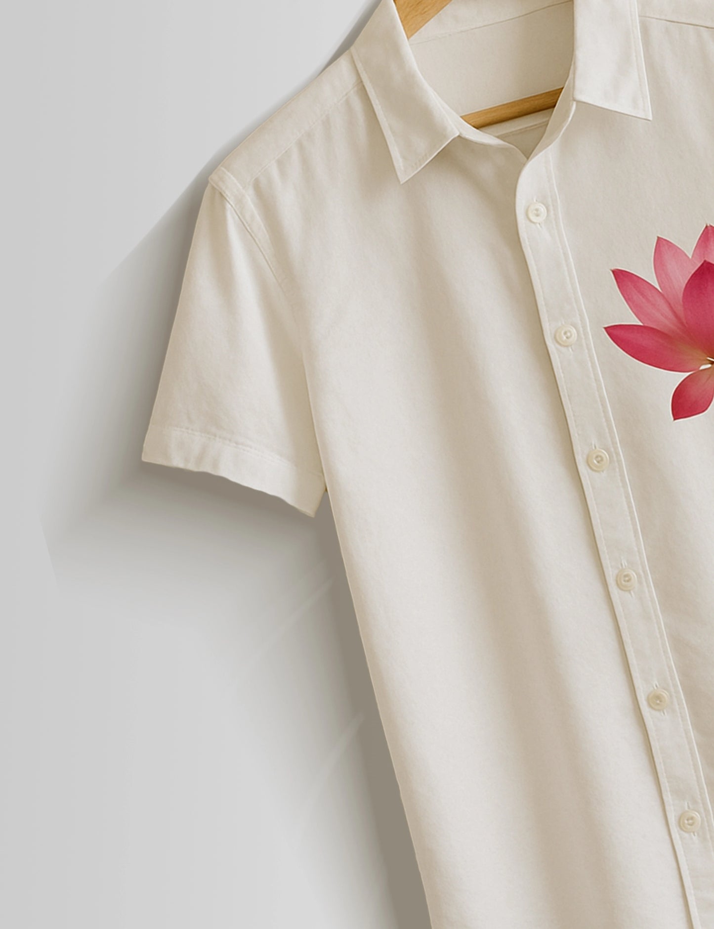 Cream Lotus Printed Mens Half Sleeves Shirts - XPST