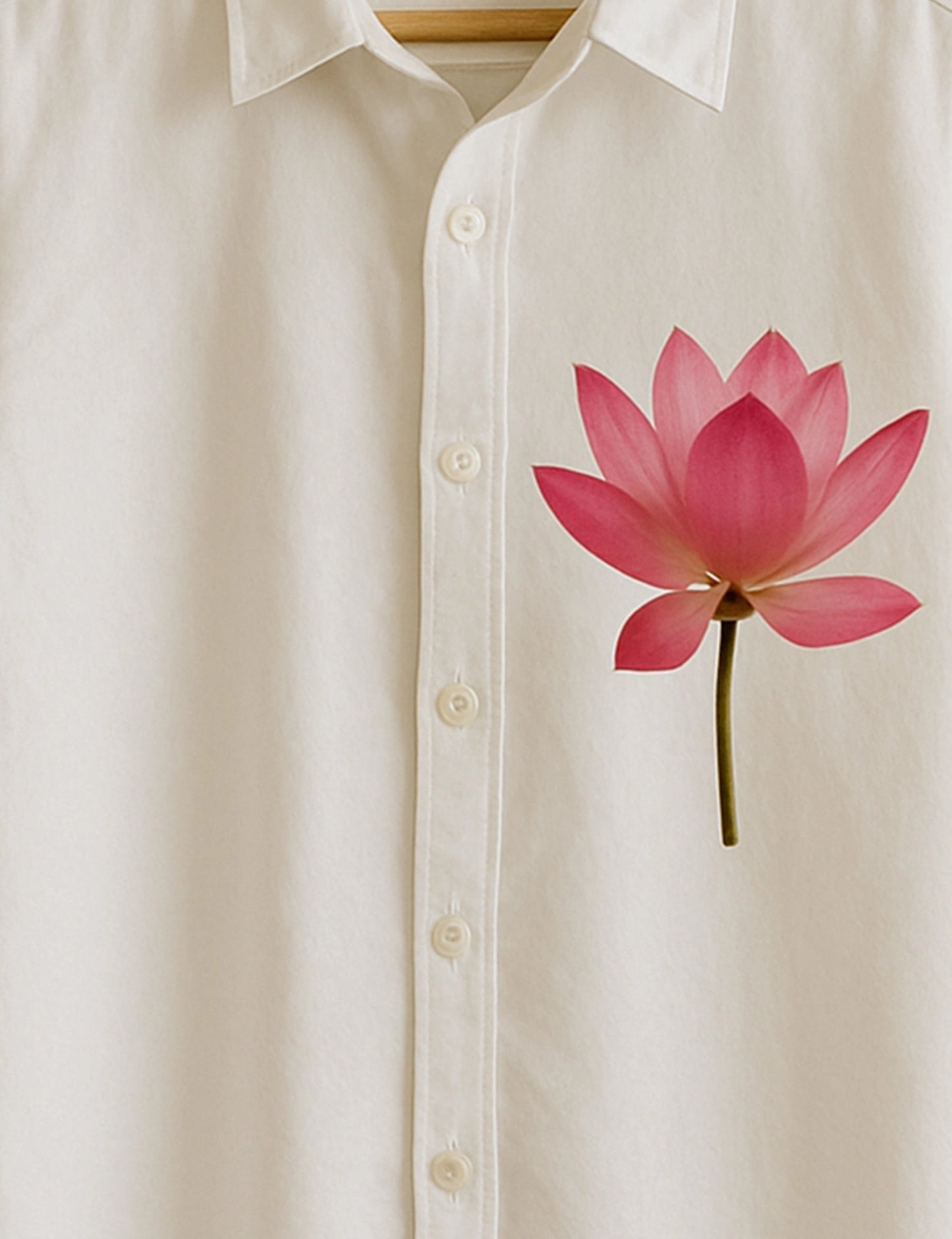 Cream Lotus Printed Mens Half Sleeves Shirts - XPST