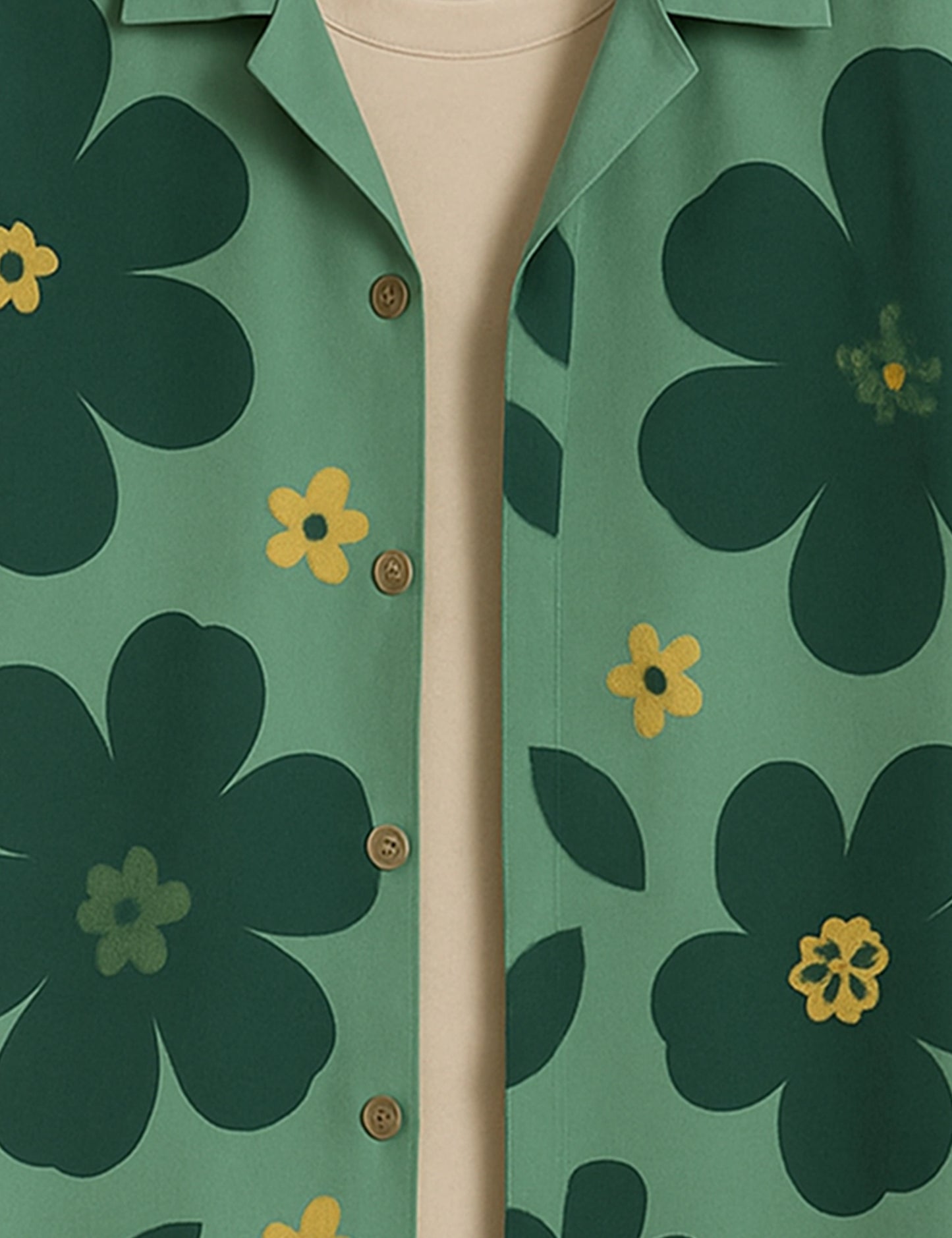 Green Big Flower Printed Mens Half Sleeves Shirts - XPST