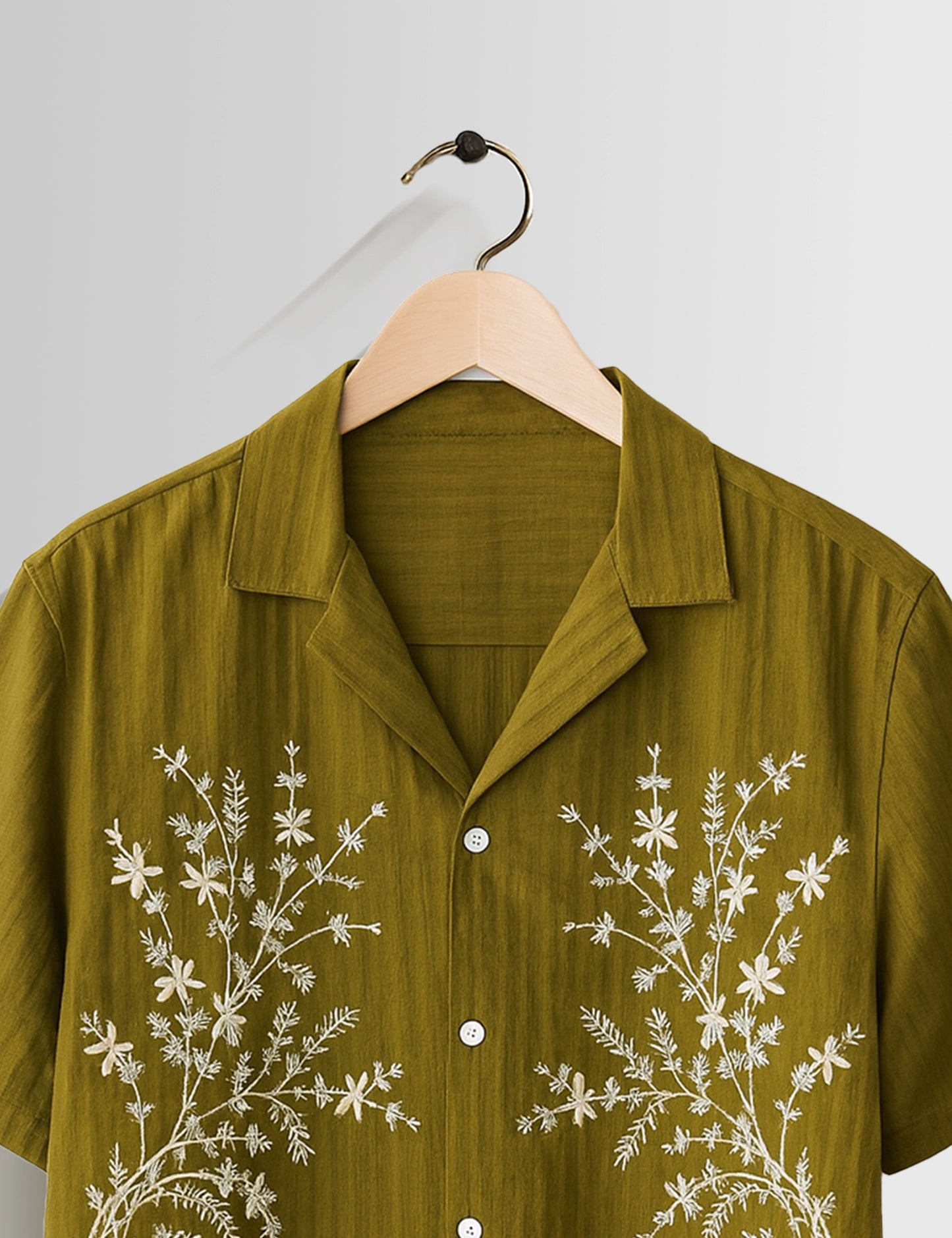 Leaf Green Flower Printed Mens Half Sleeves Shirts - XPST