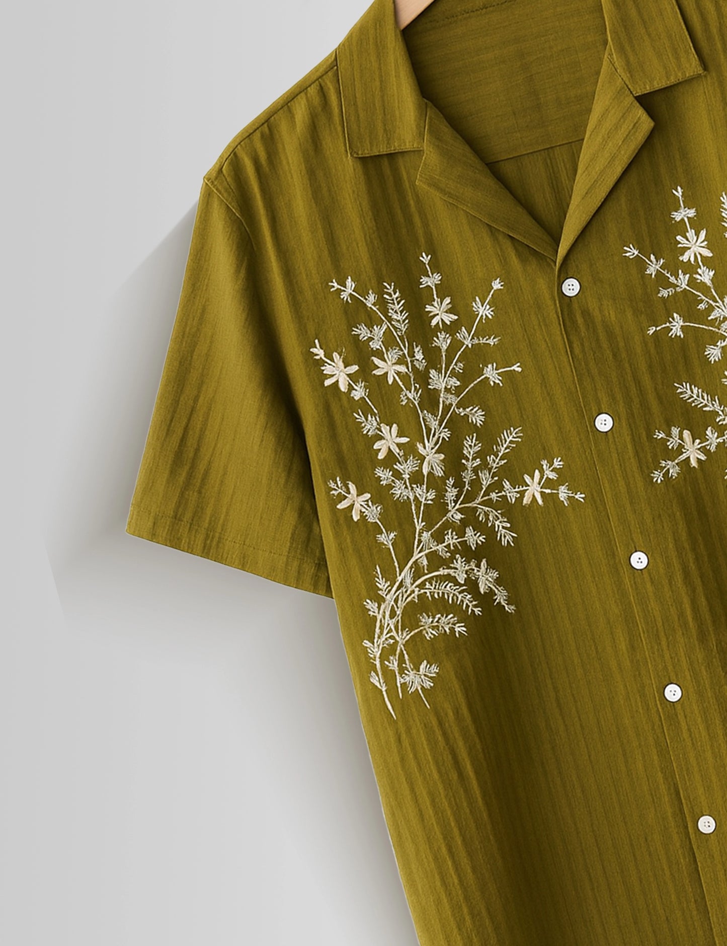 Leaf Green Flower Printed Mens Half Sleeves Shirts - XPST