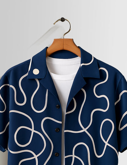 Navy Blue Loop Printed Mens Half Sleeves Shirts - XPST