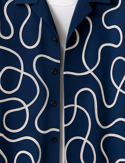 Navy Blue Loop Printed Mens Half Sleeves Shirts - XPST