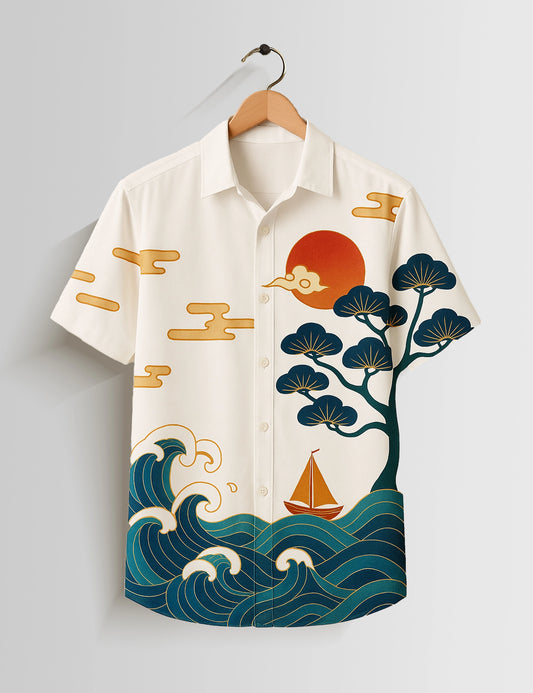 Sea View Printed Mens Half Sleeves Shirts - XPST