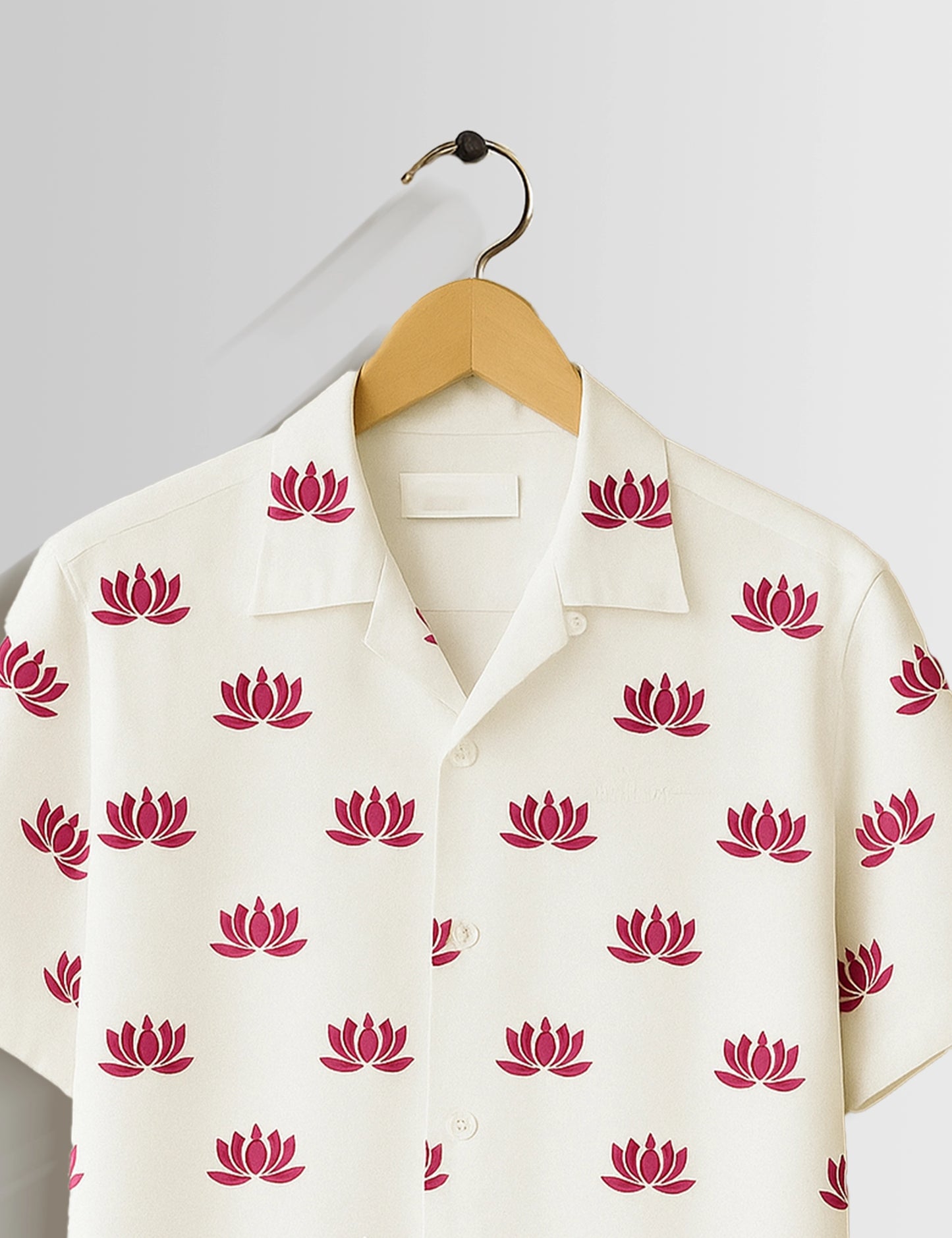 White Small Lotus Printed Mens Half Sleeves Shirts - XPST