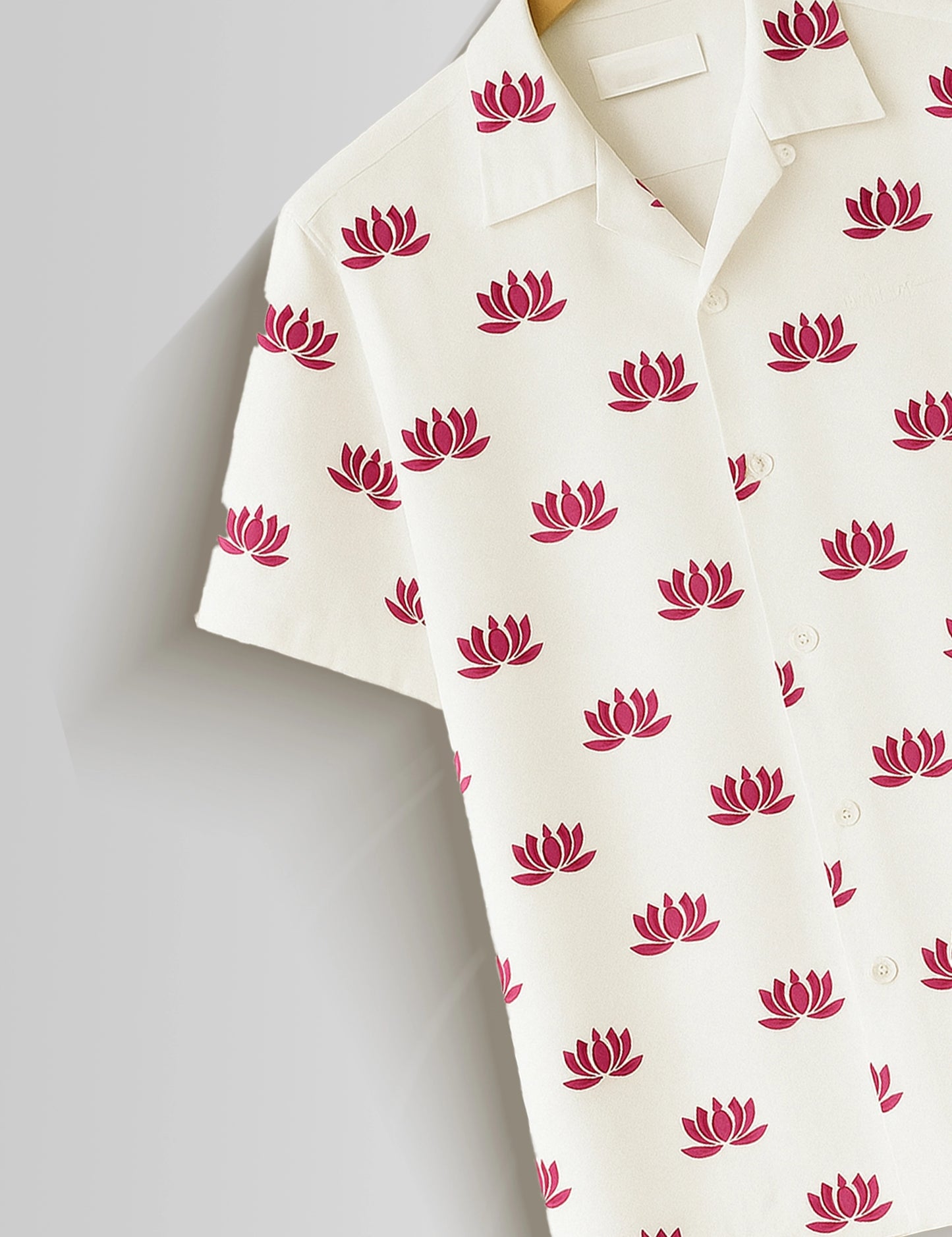 White Small Lotus Printed Mens Half Sleeves Shirts - XPST